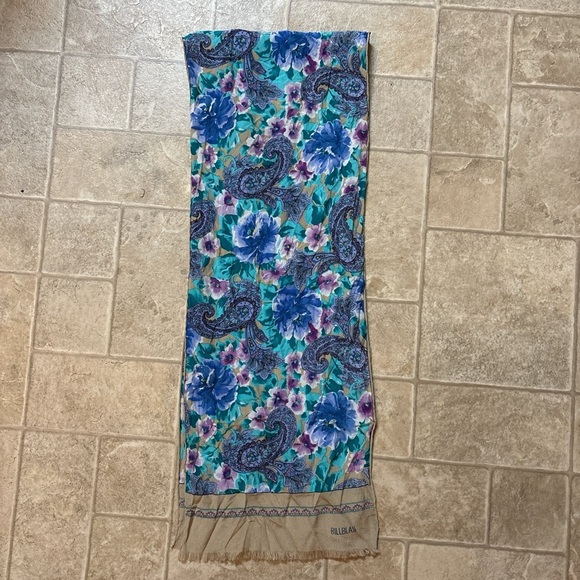 Bill Blass Watercolor Garden Paisley Scarf in Turquoise and Navy - Picture 3 of 3